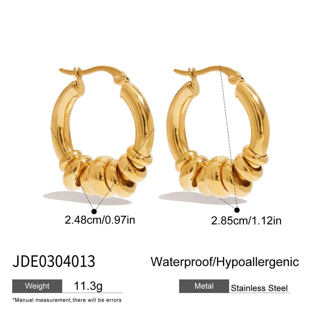 Women's stainless steel colour matching earrings in geometric ring style with electroplated gold finish