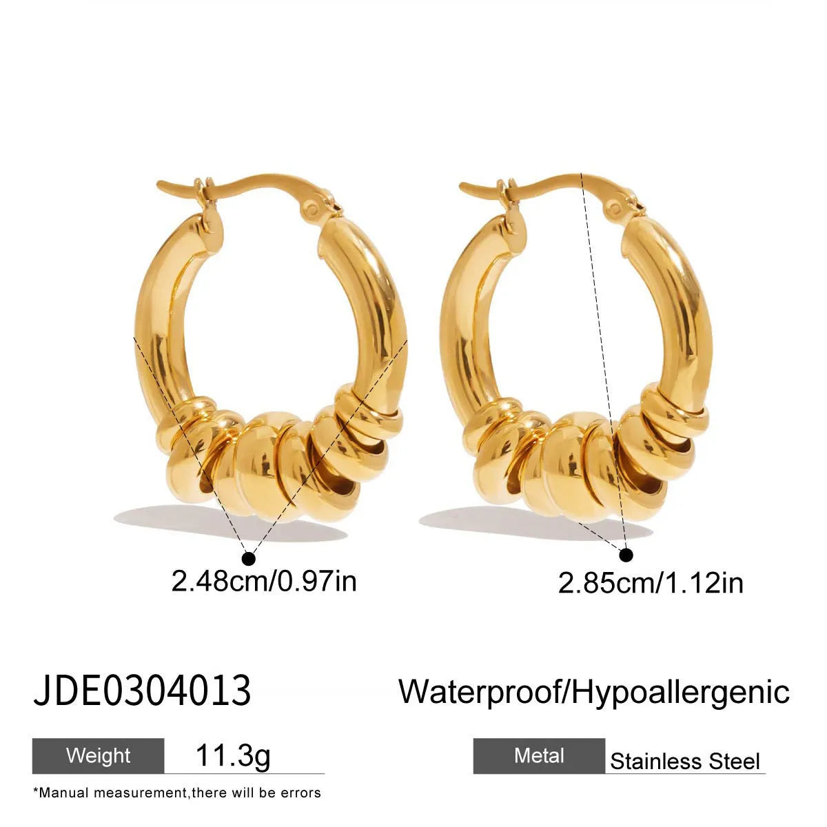 Women's stainless steel colour matching earrings in geometric ring style with electroplated gold finish