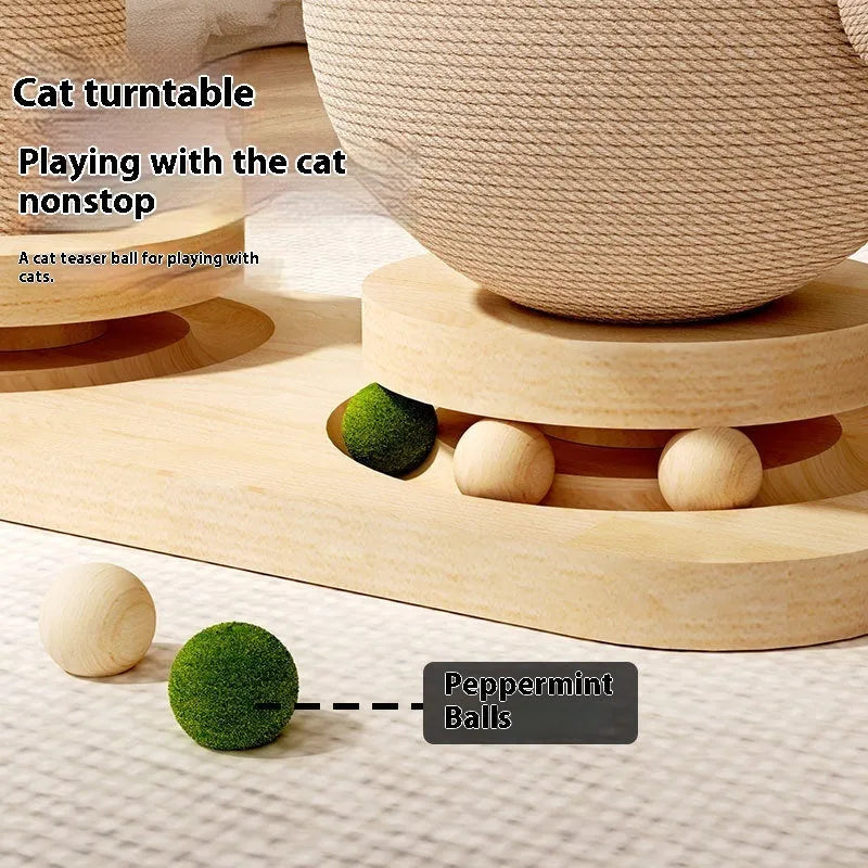 Cat climbing frame with turntable in coconut tree colour, made from wood, available in density plate or solid wood style
