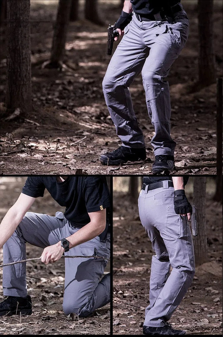 Men's tactical cargo trousers in IX7 ash colour, multi-pocket straight-leg design