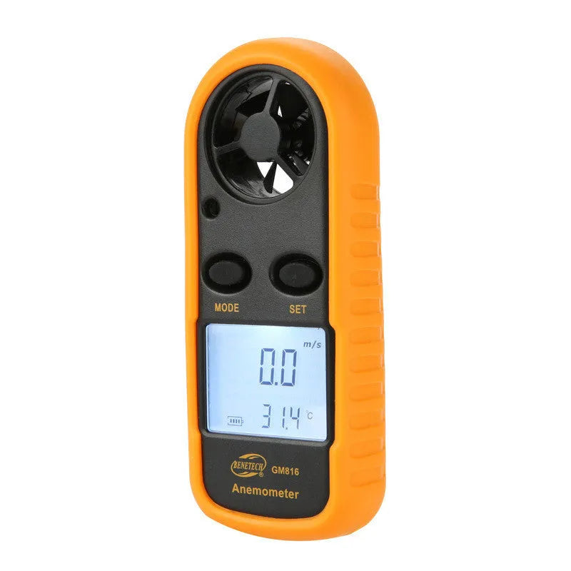 Biaozhi GM816 orange handheld digital anemometer displaying wind speed