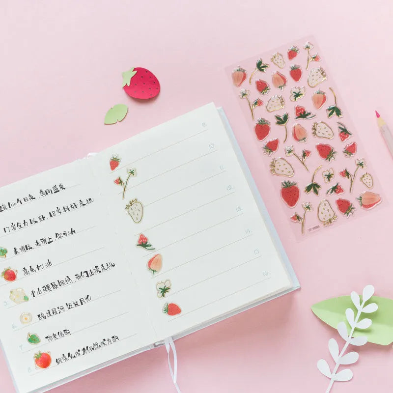 DIY fruit bronzing stickers with grape, orange, passion fruit, peach, pineapple and strawberry designs