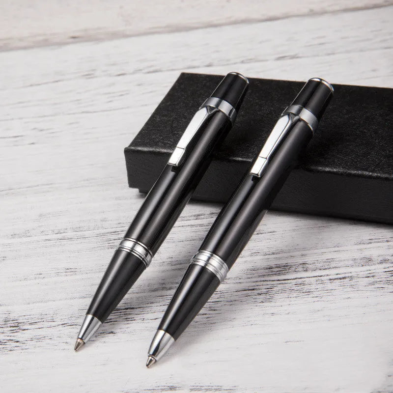 Black metal rotating ballpoint pen with compact 112mm design for business writing