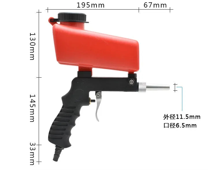 Portable pneumatic sandblasting gun with blue finish and 6.5mm nozzle for workshop surface preparation