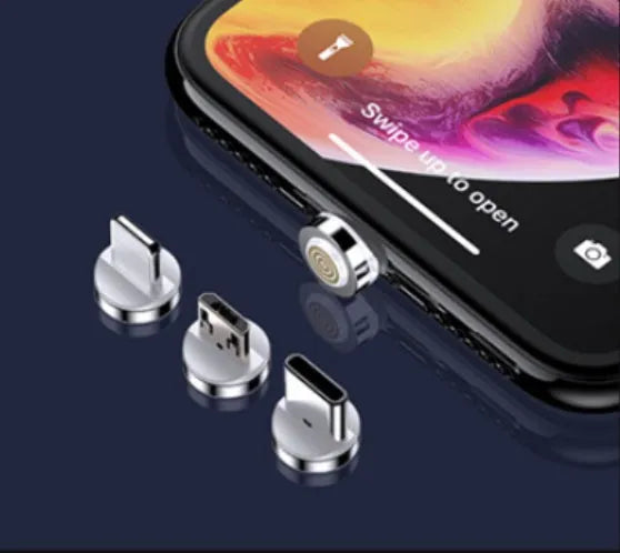 Black magnetic charging cable with LED light indicator for Apple and Android smartphones