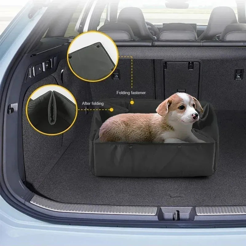 Portable 3-in-1 dog travel bed in black, collapsible with water resistant outer shell for small dogs