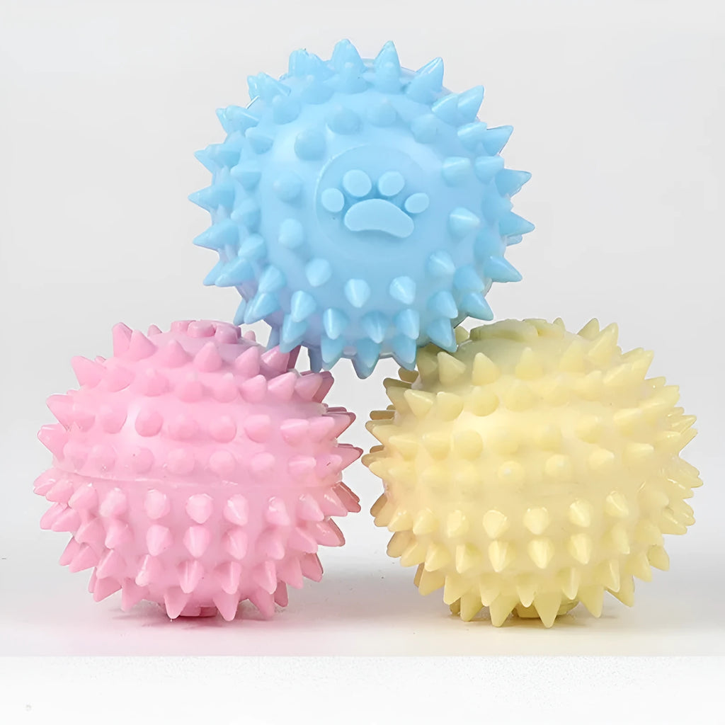Blue TPR rubber dog chewing ball with footprint texture, 6cm diameter pet tooth cleaning toy