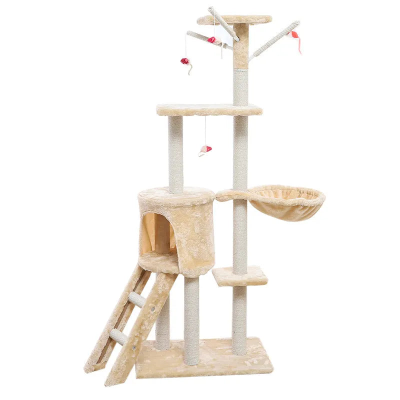 Cat Climber Cat House 140cm multi-level tower with sisal scratching posts in beige and grey colour options.