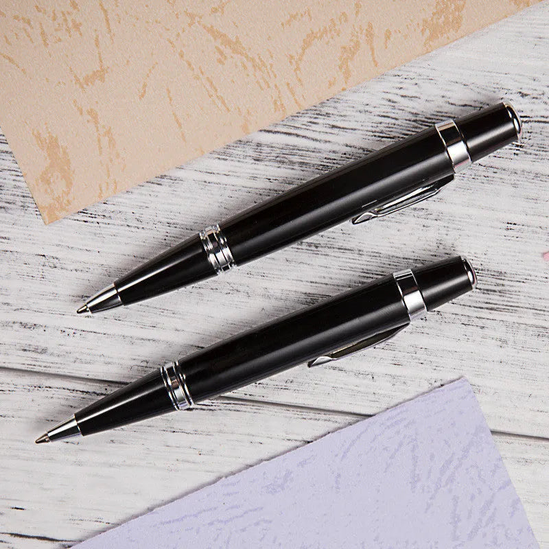 Black metal rotating ballpoint pen with compact 112mm design for business writing