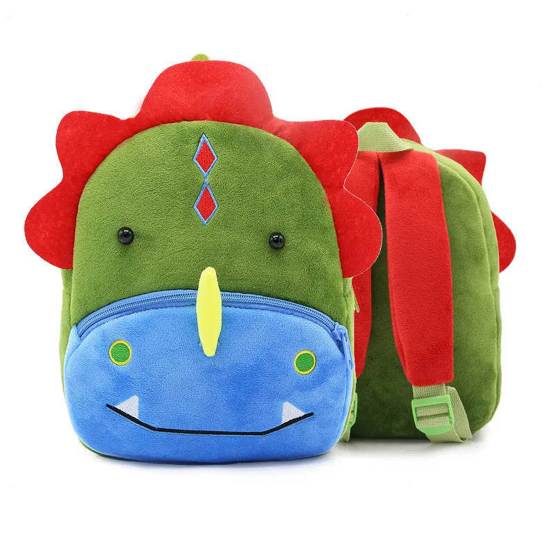 Children's plush animal backpack measuring 26x24x10cm with zipper opening and interior pocket