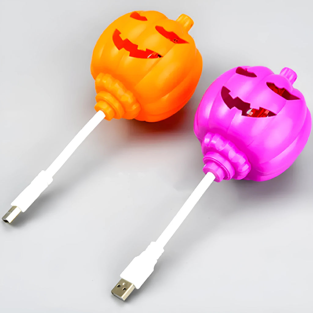 Pumpkin shaped decorative lamp with USB charging cable and colour selection options