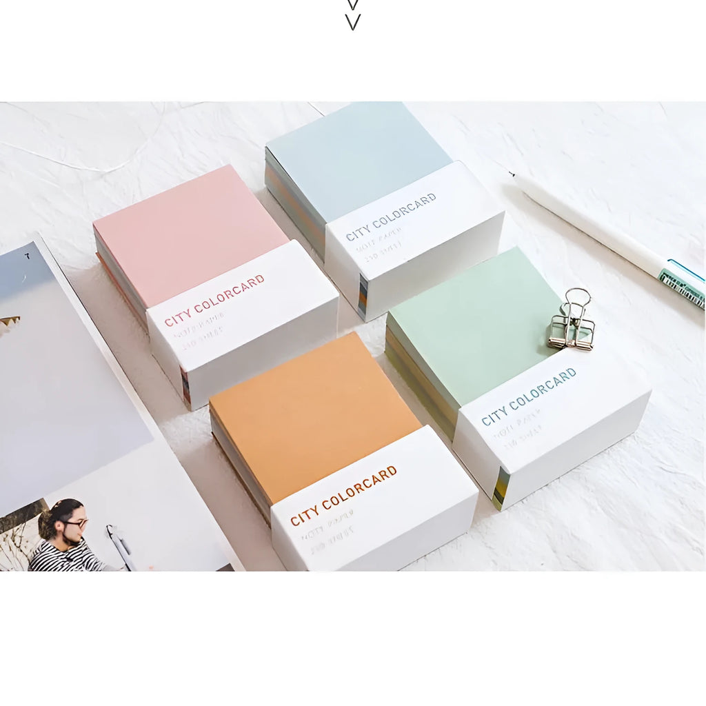 Creative City Colour memo note pad showing one of four designs, sized 75mm by 95mm.