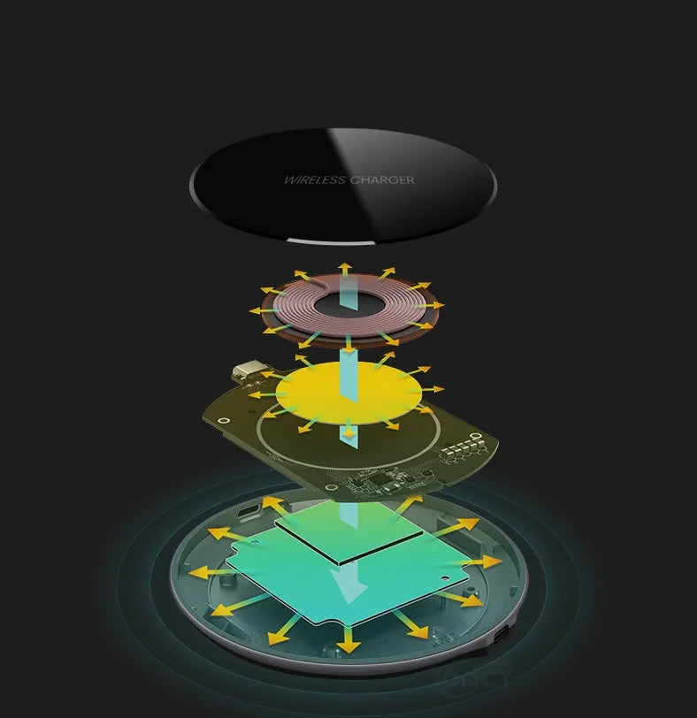 Black QI 15W wireless charging pad with silicone anti-slip base