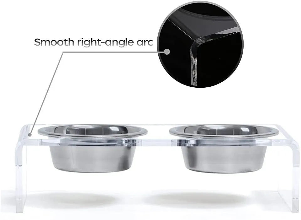 Transparent acrylic pet feeding rack for small cats and dogs with raised bowl platform, 39.5x18x10cm size