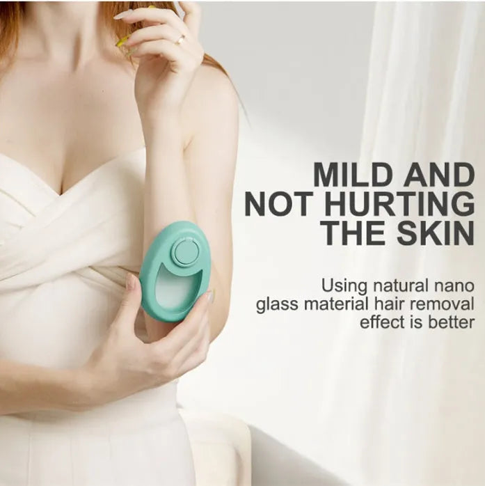 CJEER crystal hair removal eraser tool showing nano-glass surface and metal finger ring on back.
