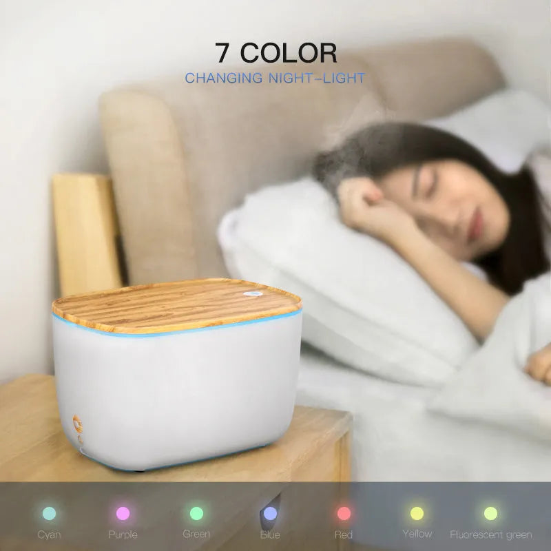 GX-22K compact white household humidifier and aromatherapy diffuser with night light on a wooden surface