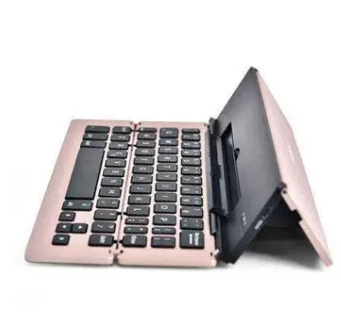 Universal foldable aluminium wireless Bluetooth keyboard compatible with Apple Android Windows, gold colour, expanded view