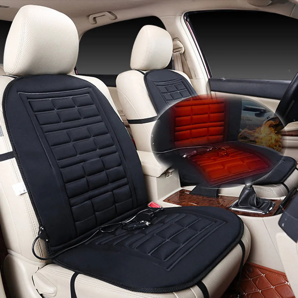 black heated car seat cushion 128x49cm temperature control 12V fibre composite