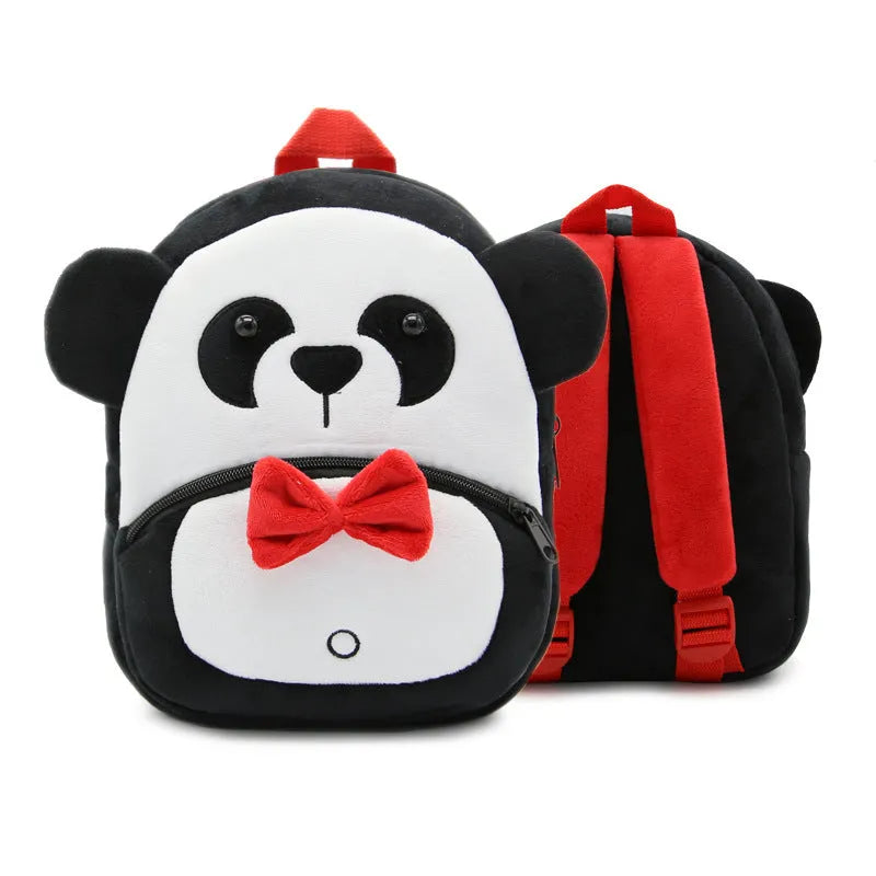 Children's plush animal backpack measuring 26x24x10cm with zipper opening and interior pocket