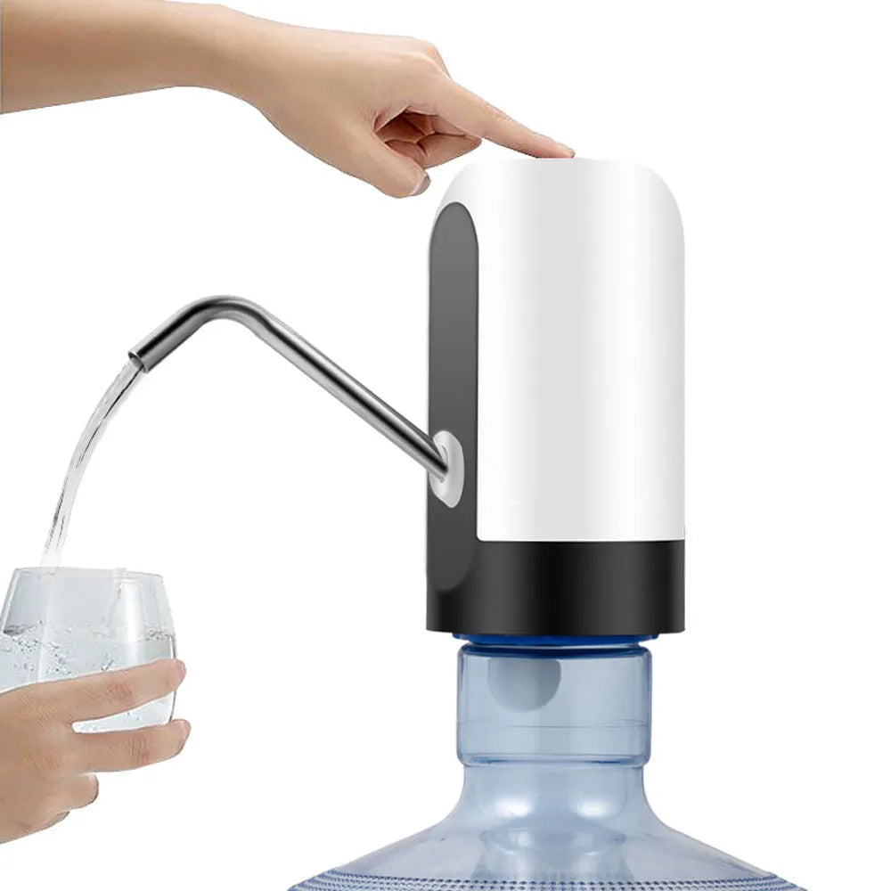 Automatic drinking water pump on top of a 5-gallon water bottle, black colour, USB rechargeable