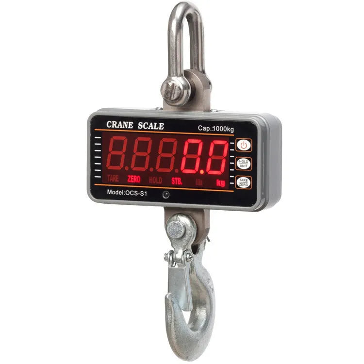 Bright orange electronic crane scale with digital display for 500kg suspended weighing