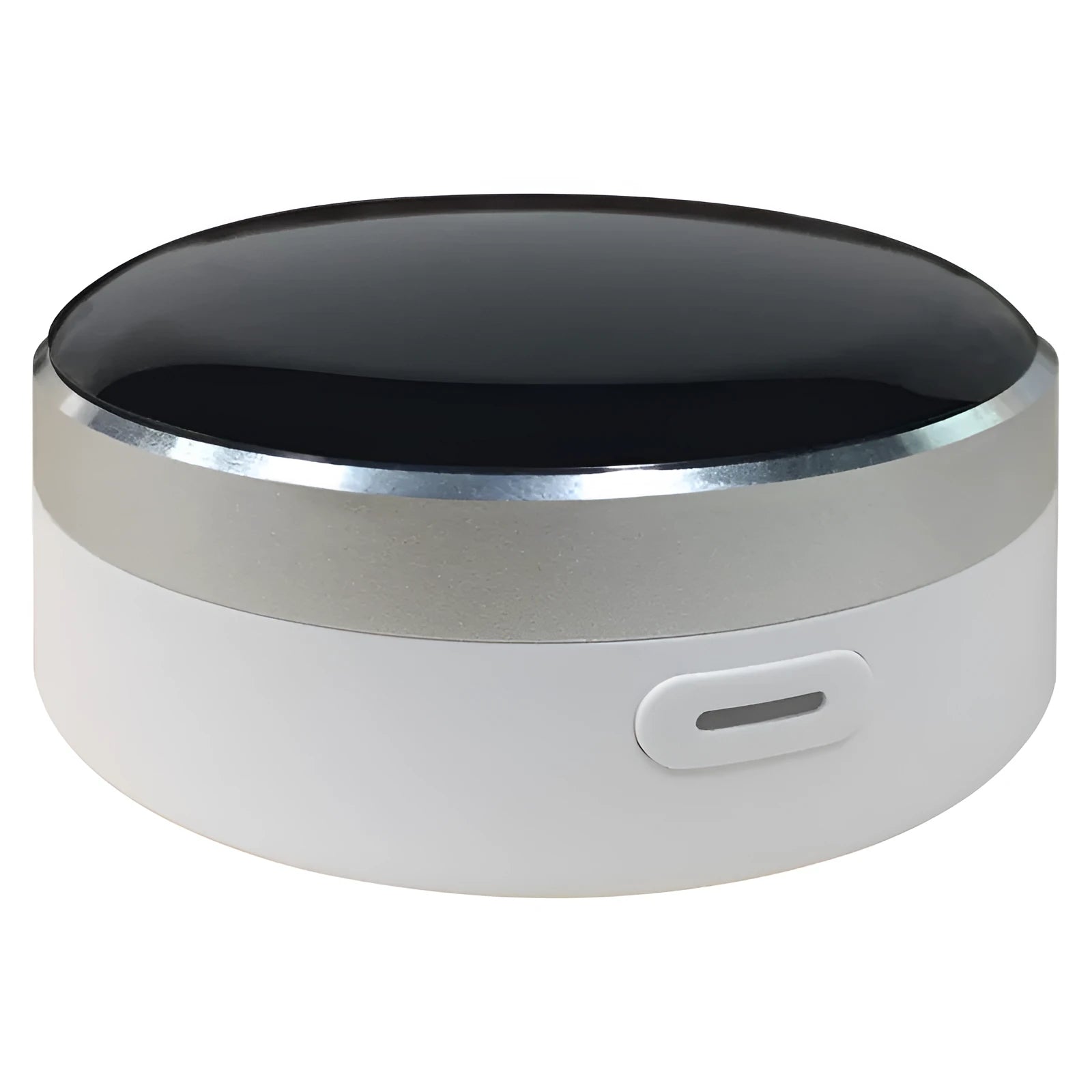 White universal remote control with infrared and RF dual-mode operation.