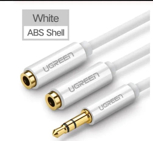 20cm audio cable with 3.5mm gold connectors in black, grey or white colours
