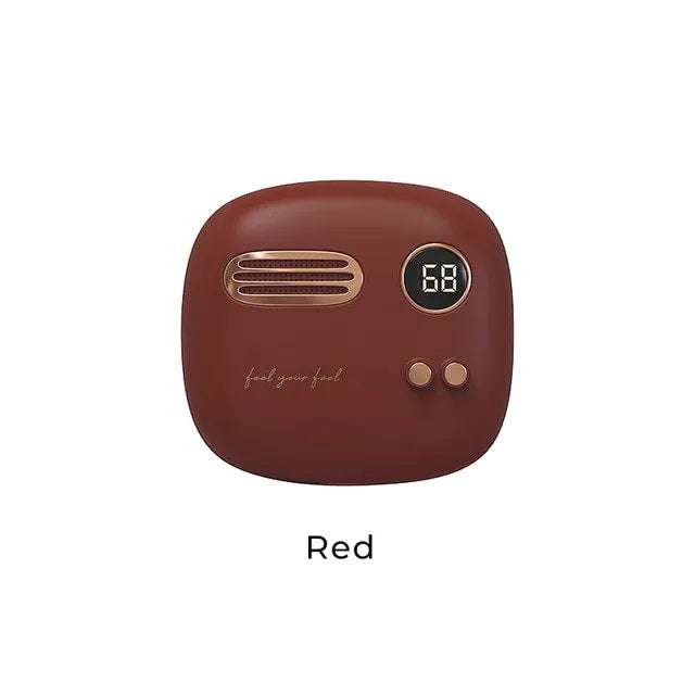 Retro design 2-in-1 hand warmer and 5000mAh power bank with digital temperature display in flannel bag