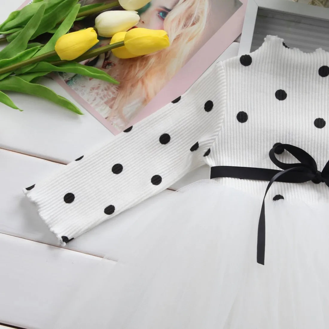 Baby girls long sleeve lace tutu dress in black, pink or white for christenings and birthdays