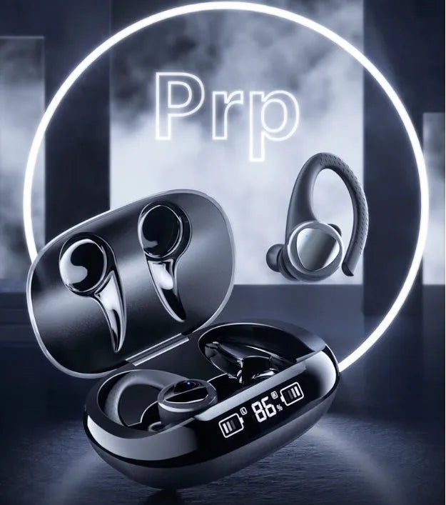 Black and silver true wireless Bluetooth headphones with charging case for gaming sports running