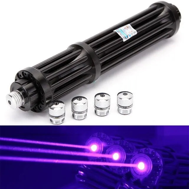 Black anodised aluminium tactical flashlight with laser indicator in B017 blue style