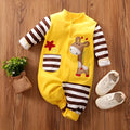 Cotton baby one-piece romper with giraffe print, long sleeves, available in sizes 59cm to 90cm for newborn and infant