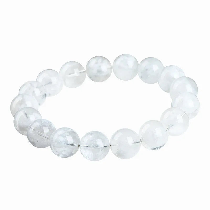Women's crystal bracelet with round blizzard snowflake beads and traditional Ruyi and Xiangyun symbols.