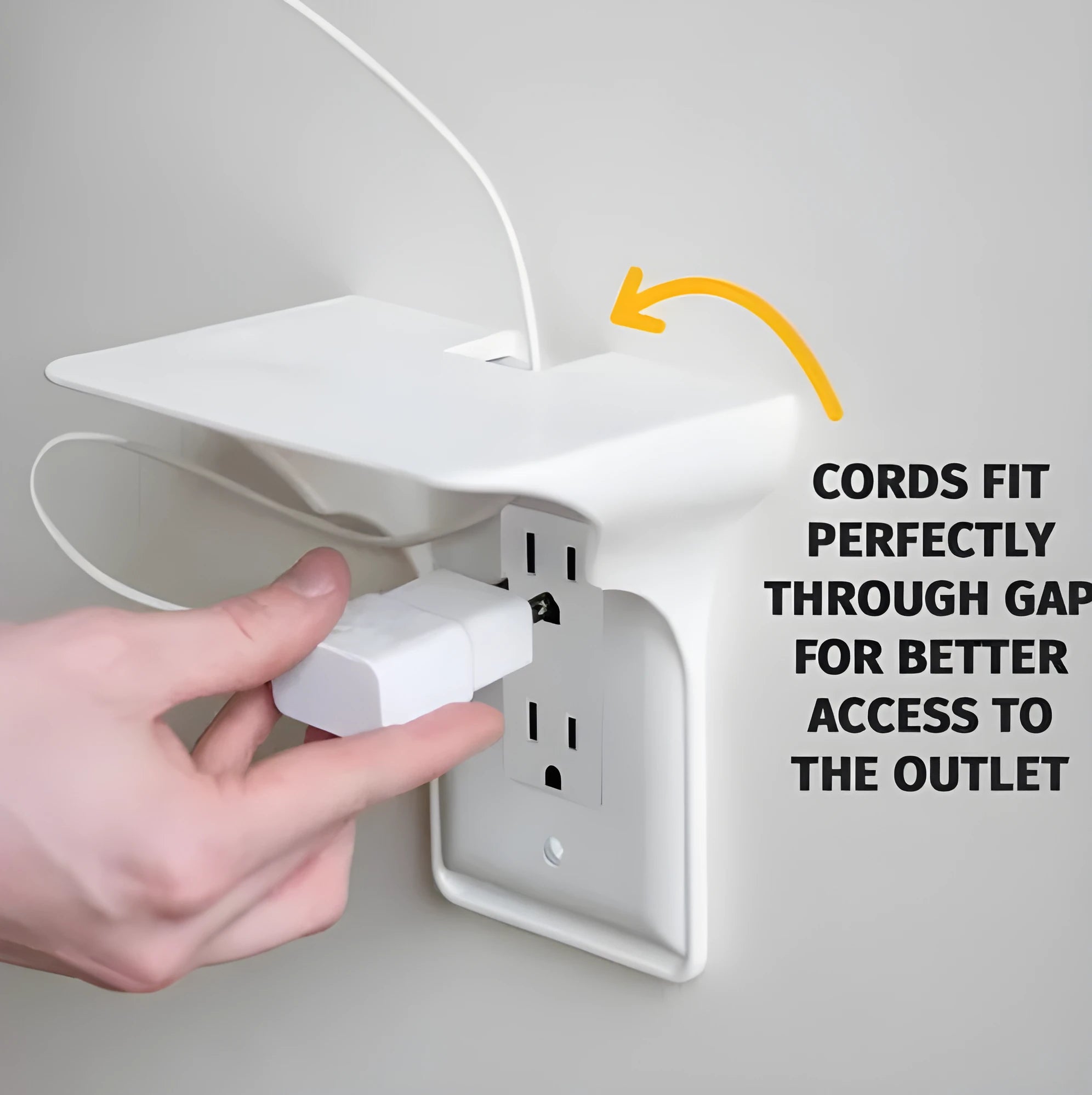 White plastic socket tool storage rack mounted on a wall, dimensions 14cm by 10cm by 15cm.