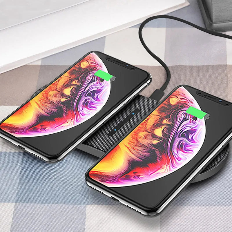 Black dual 10W wireless charging pads with Quick Charge technology