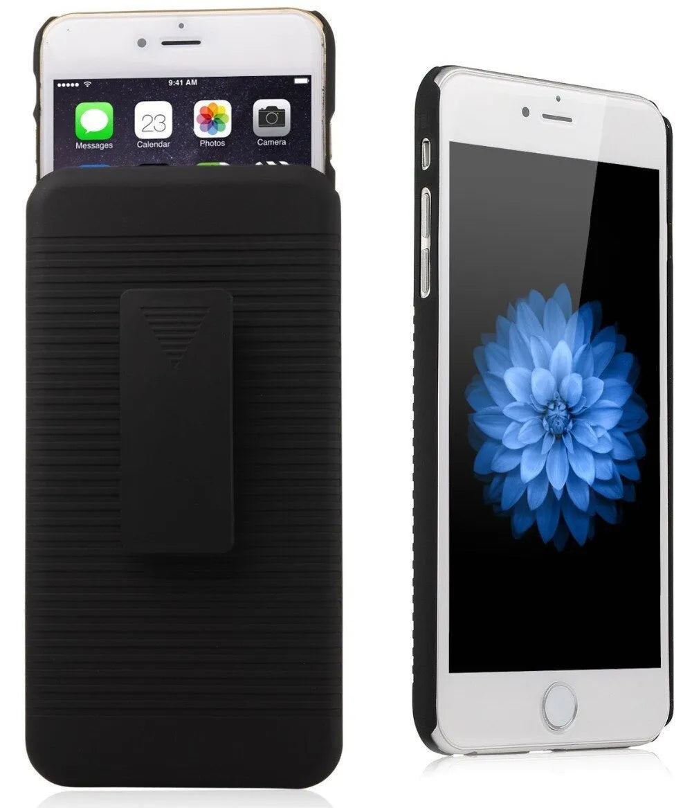 Black plastic back slide sleeve phone case with belt clip and striped design for iPhone