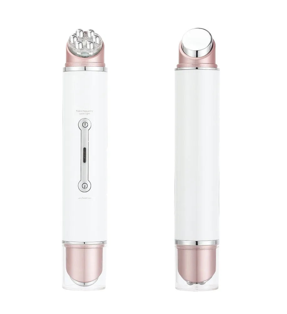 White EMS eye massager for dark circles and wrinkles with LED lights and hot compress, 94g portable device