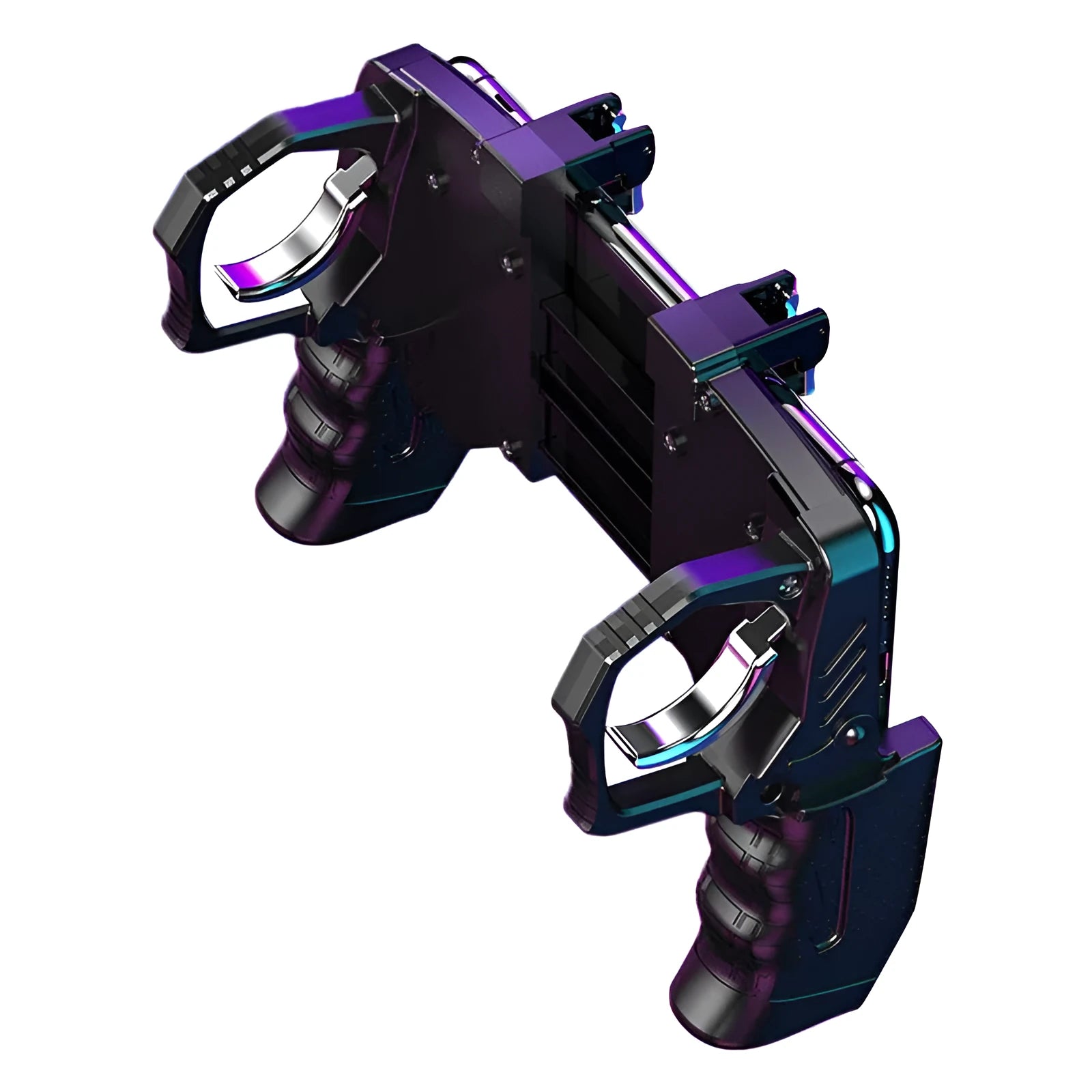 Black multi-function gamepad with zinc alloy trigger and phone holder for 4-6.5 inch smartphones.