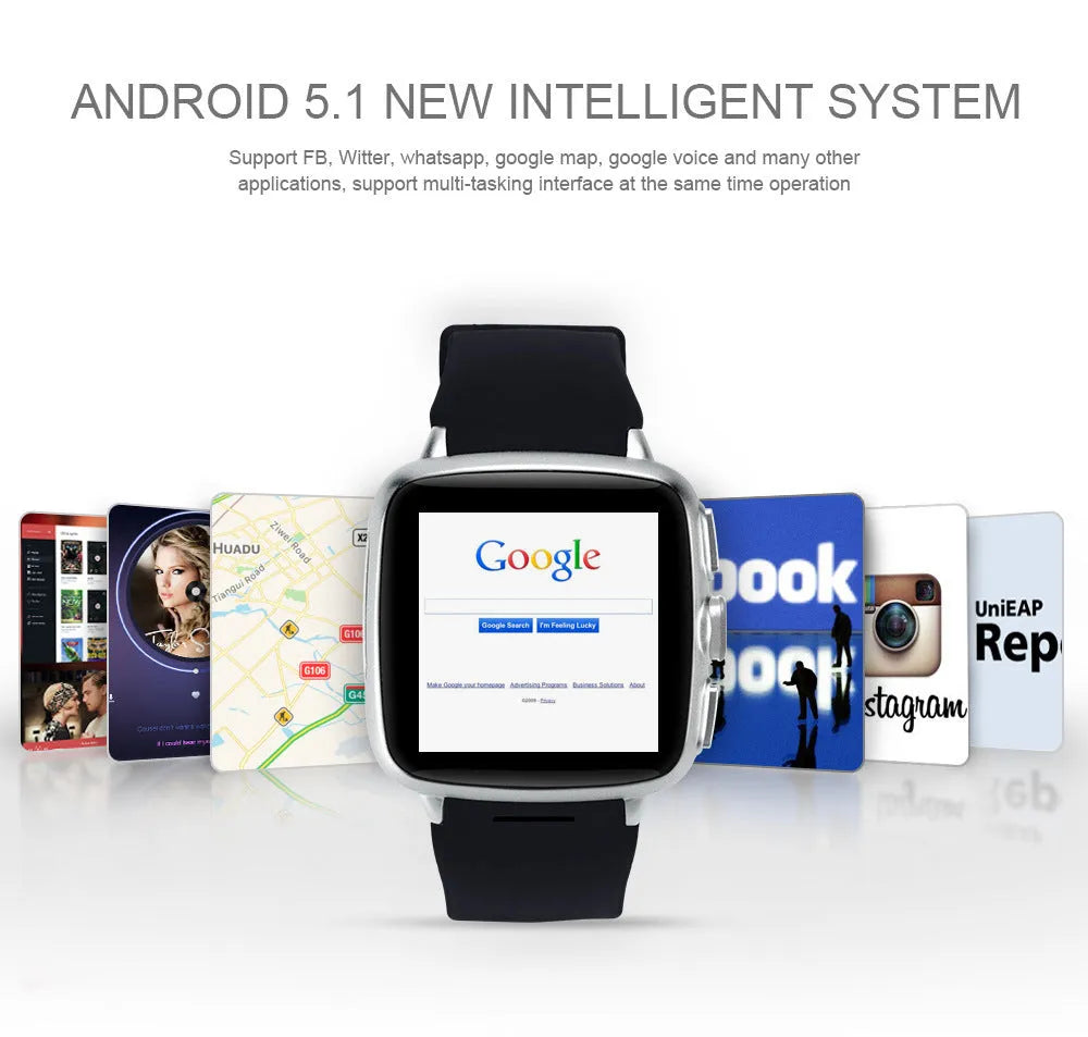 Z01 smart watch in black on a wrist, showing its 1.54-inch touch screen and camera.