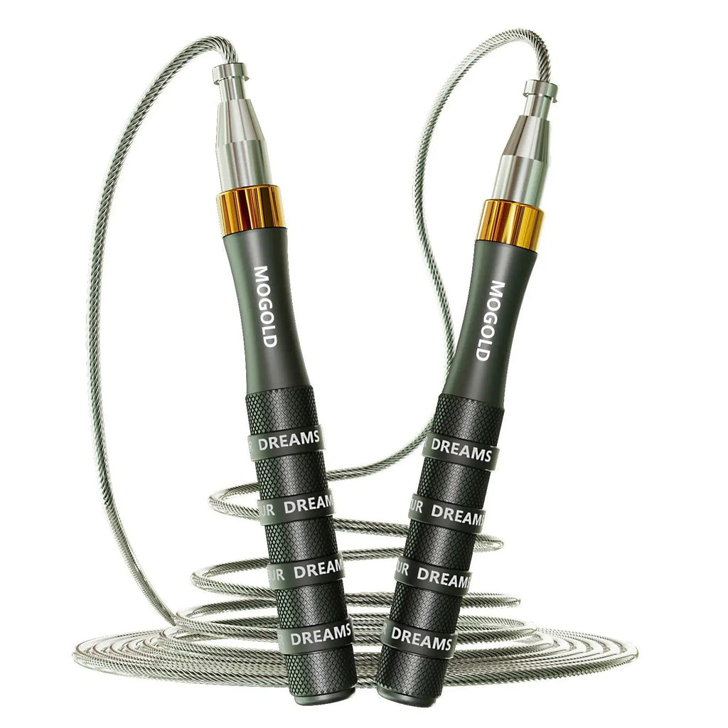 Double bearing self-locking skipping rope with 3-metre PVC cord and mesh silicone aluminium alloy handle in T20 black