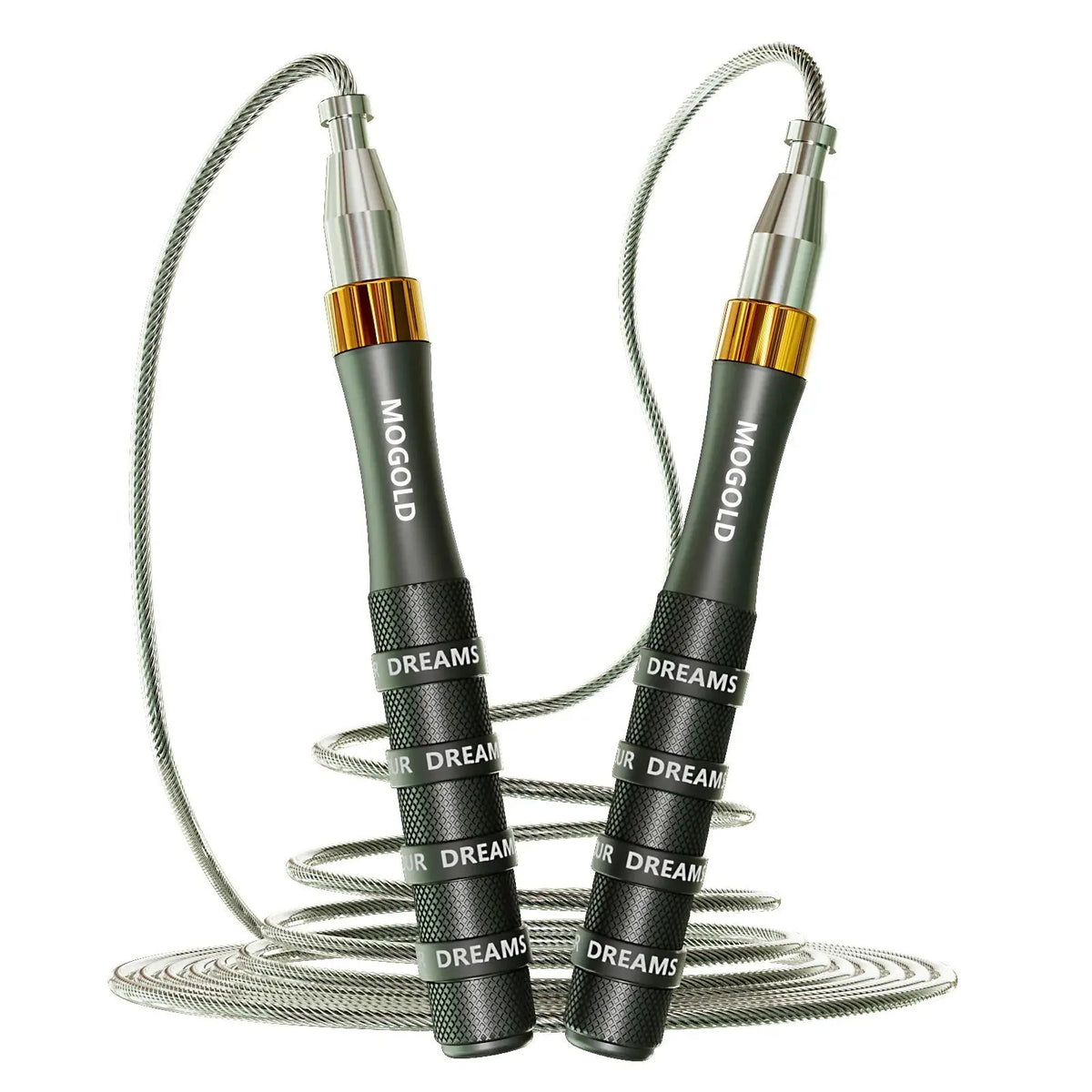 Double bearing self-locking skipping rope with 3-metre PVC cord and mesh silicone aluminium alloy handle in T20 black