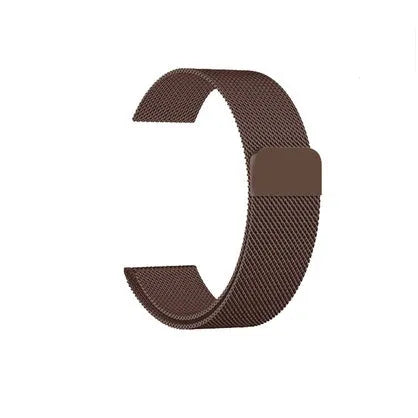 Stainless steel watch strap in silver, shown next to black, gold, and rose gold colour options.