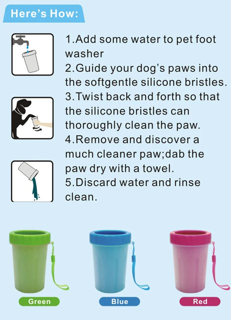Dog paw cleaner with flat bottle mouth and soft silicone bristles in pink
