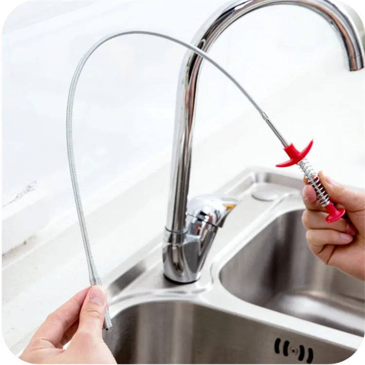 Sewer dredge spring pipe cleaning tool for kitchen sink drains in multiple colour options