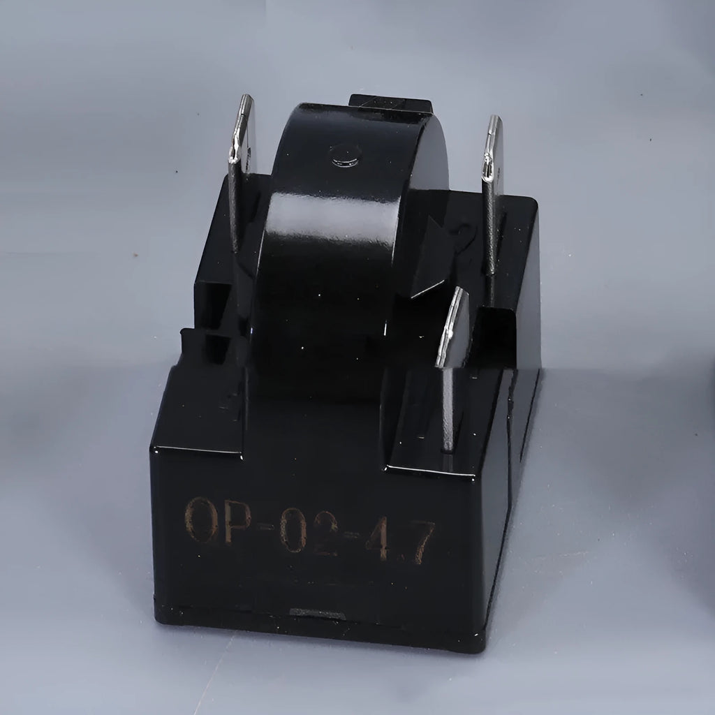 QP-02 4.7 Ohm triangle PTC starter in black plastic casing for refrigerator compressor