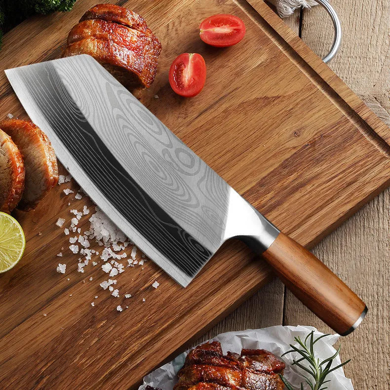 Stainless steel kitchen knife with 320mm blade length and forged 40cr13 steel construction