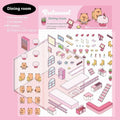 Eight themed landscaping hand account stickers including pink restaurant, yellow bakery, green hot spring, and blue fruit shop designs.