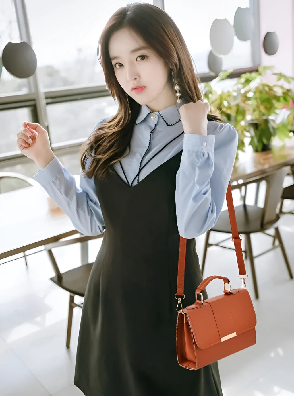Fashion woman handbag in soft PU with shoulder strap, side view showing polyester lining