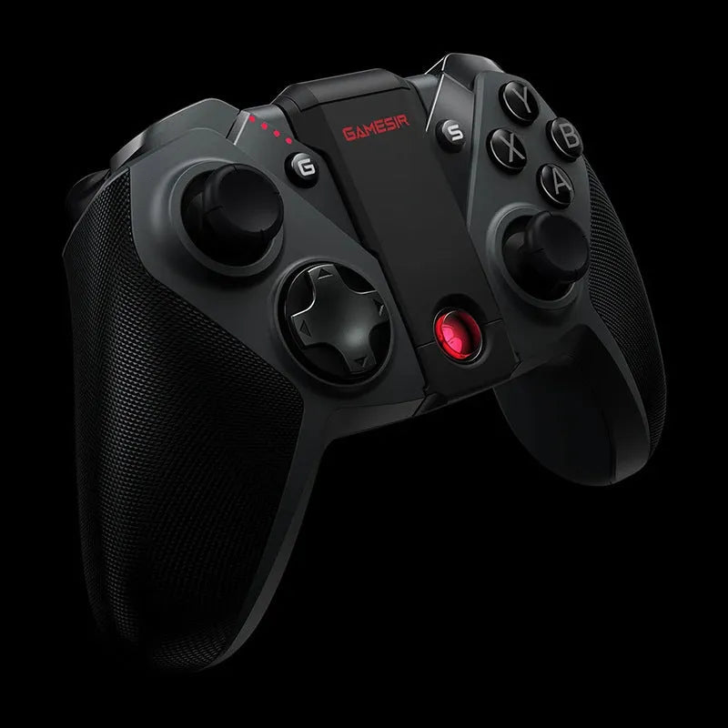 Black Gaishi wired USB Type-C game controller with textured grips on a dark surface.