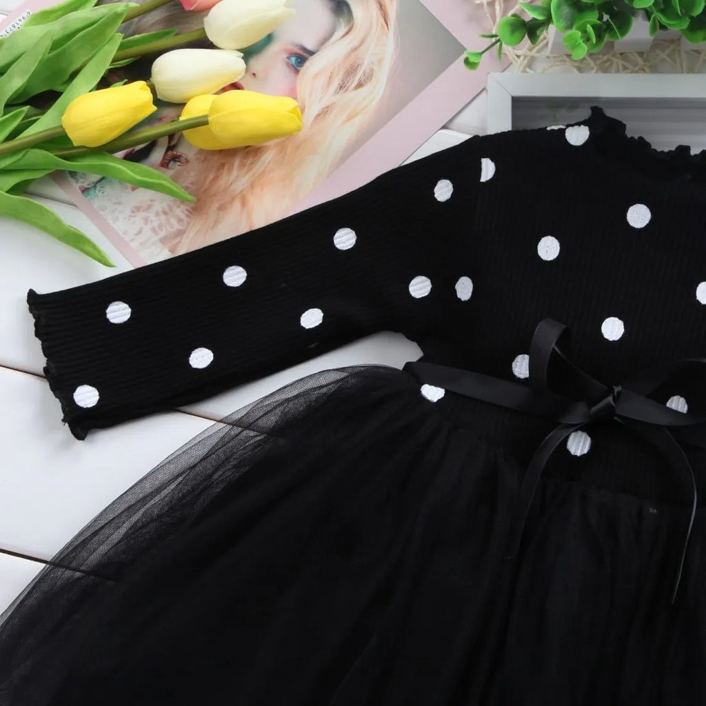 Baby girls long sleeve lace tutu dress in black, pink or white for christenings and birthdays